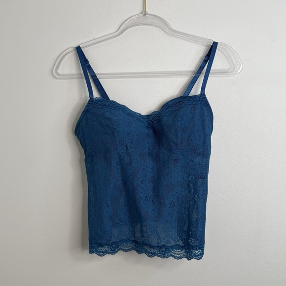Fredericks of Hollywood Teal Blue Lace Tank Top Cami Sz M Y2K Fairy Evening Sexy - Picture 1 of 9